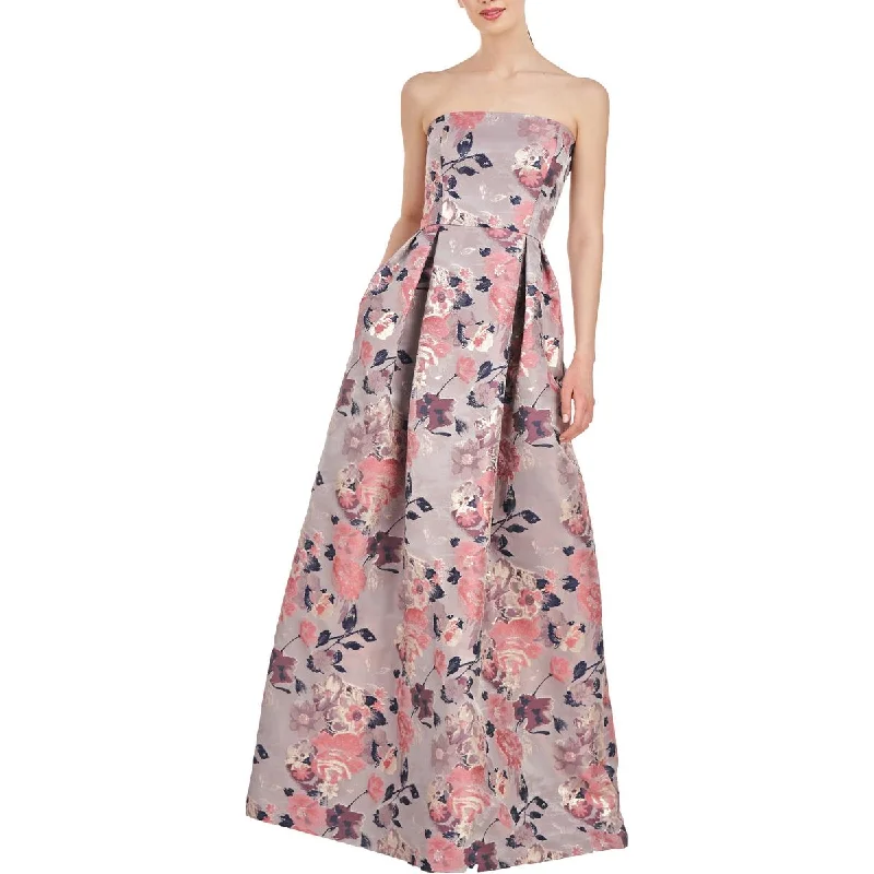 Womens Metallic Strapless Evening Dress