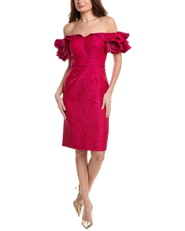 Teri Jon by Rickie Freeman Off-The-Shoulder Jacquard Sheath Dress