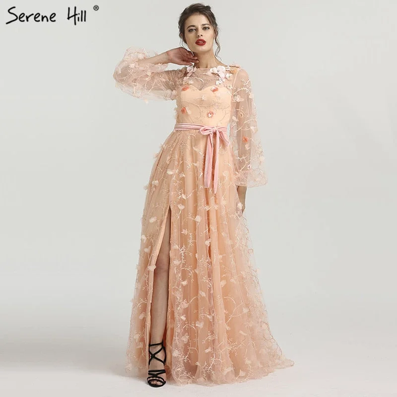 Long Sleeves Diamond Flowers Dresses Evening Gowns LA6496
