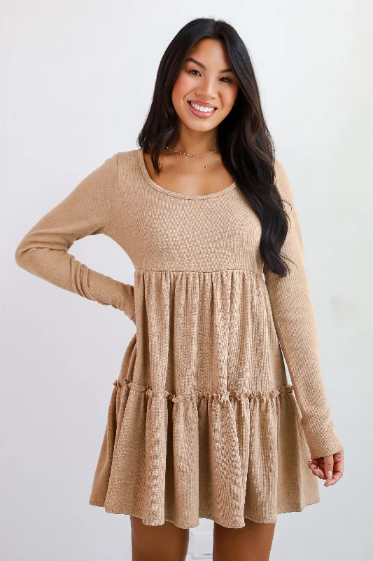 Adorable Promise Taupe Knit Babydoll Mini Dress Elegant Velvet Mini Dress