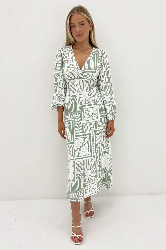 Alana Midi Dress Sage Rodeo Stylish Striped Midi Dress