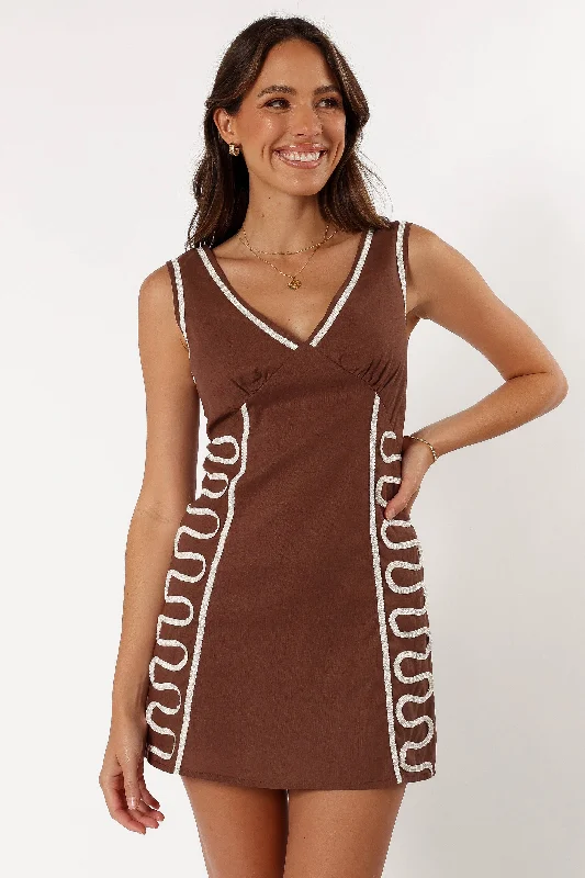 Alexa Mini Dress - Chocolate Stylish Ruffle Mini Dress