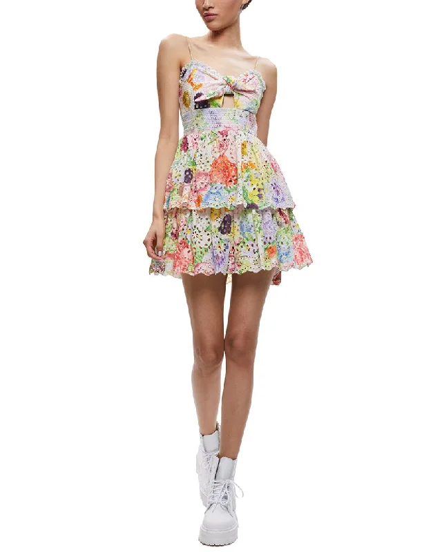 alice + olivia Fina Mini Dress Chic Puff Sleeve Mini Dress