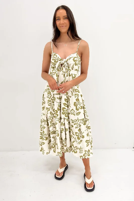 Alyce Midi Dress Cream Green Elegant Velvet Midi Dress