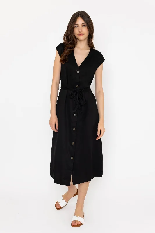 Black Midi Dress Stylish High-Waisted Midi Dress