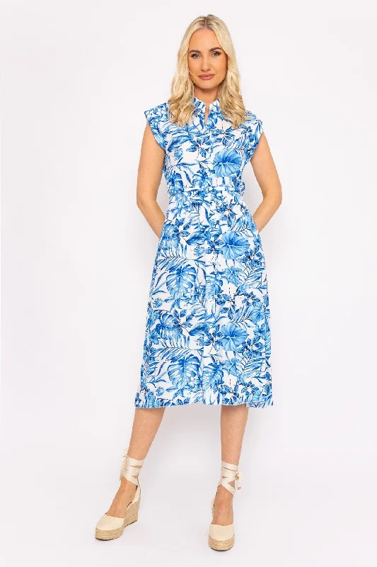 Blue Poppy Floral Printed Midi Dress Trendy Boho Midi Dress