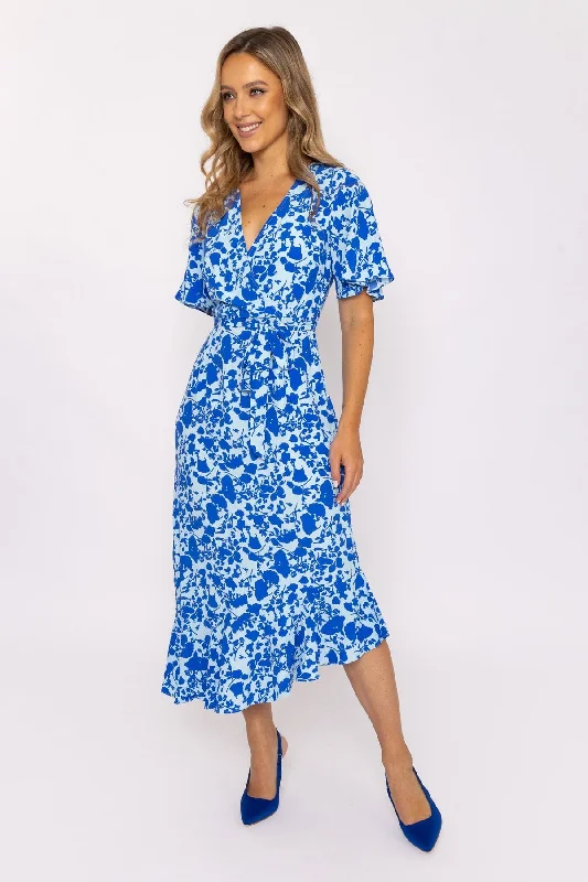 Blue Ruffle Wrap Midi Dress Cozy Spaghetti Strap Midi Dress