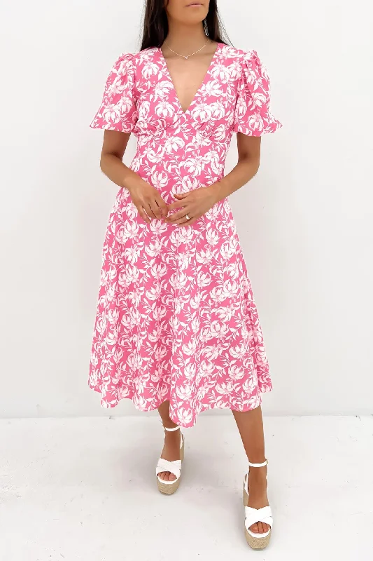 Carly Midi Dress Pink Fashionable Chiffon Midi Dress