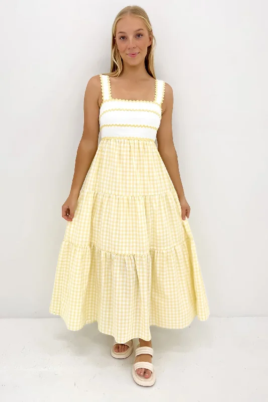 Carter Midi Dress Lemon Elegant Maxi-Midi Hybrid Dress