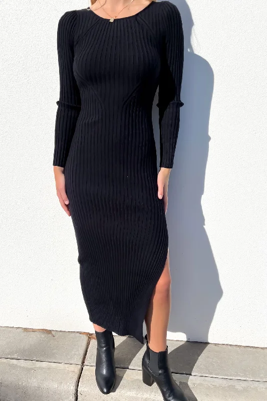 Cassie Knit Midi Dress Black Fashionable Chiffon Midi Dress