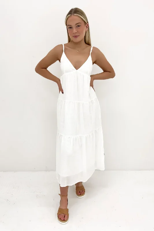 Classic Tiered Midi Dress White Comfortable Draped Midi Dress