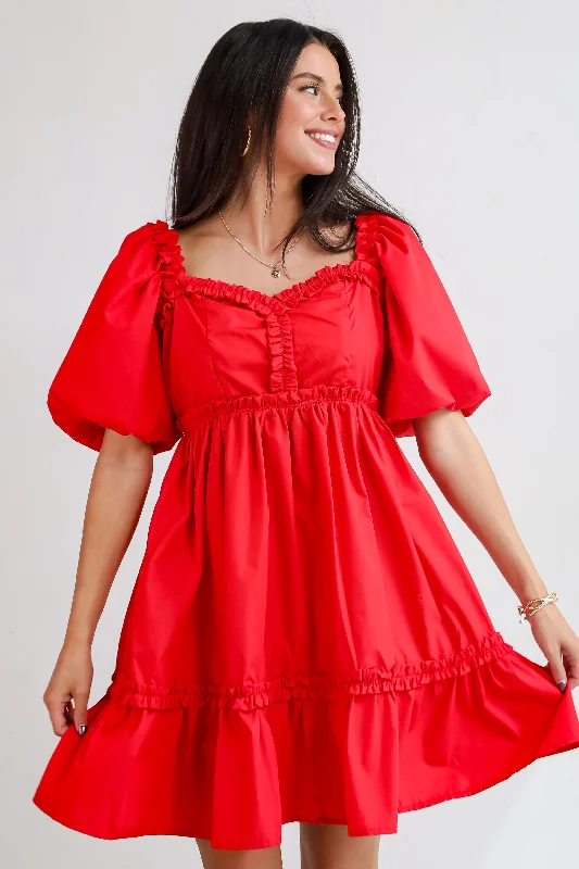 Convincingly Graceful Red Ruffle Mini Dress Classic Floral Mini Dress