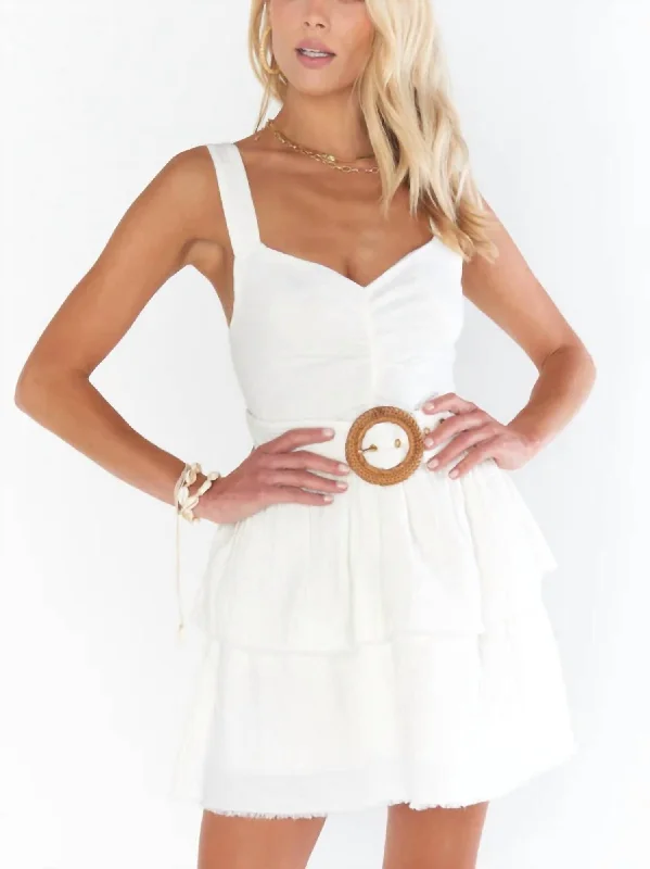 Cosmo Mini Dress In White Doublecloth Fashionable Mini Dress with Frills