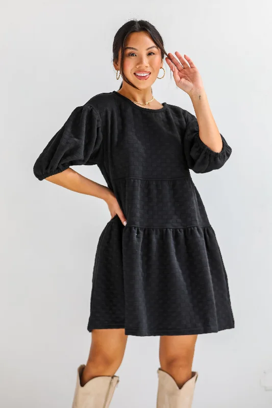 Curated Crush Black Tiered Mini Dress Comfortable Fit-and-Flare Mini Dress