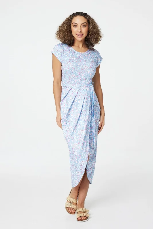 Ditsy Floral Tulip Hem Midi Dress Cozy A-Line Midi Dress