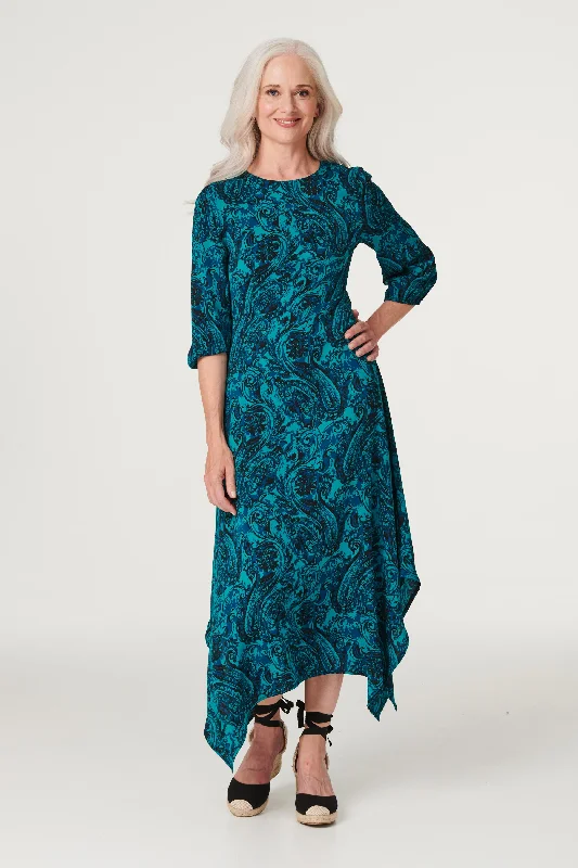 Paisley Hanky Hem Midi Dress Chic Lace Detail Midi Dress