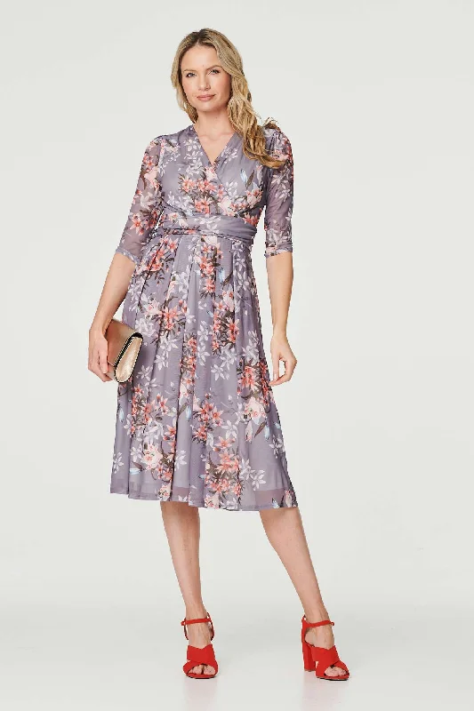 Floral Layered V-Neck Midi Dress Stylish Button-Down Midi Dress