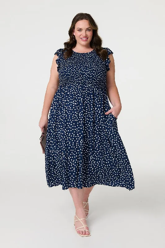 Polka Dot Cap Sleeve Midi Dress Cozy Knit Midi Dress