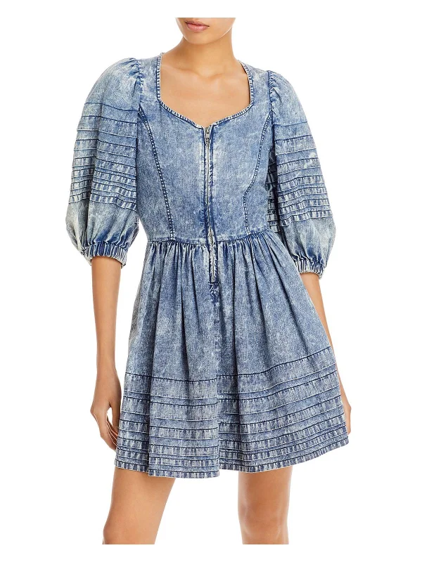 Dylan Womens Chambray Short Mini Dress Elegant Mini Dress with Pleats