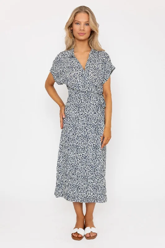 Erin Wrap Midi Dress Elegant Floral Appliqué Midi Dress