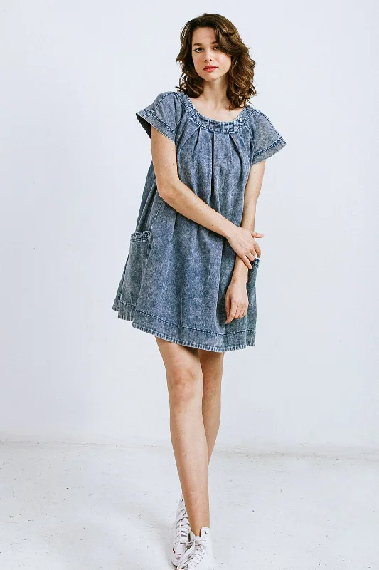 ALL ABOUT HER DENIM MINI DRESS Stylish Short Sleeve Mini Dress