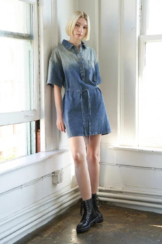 ROMANCE LANGUAGE DENIM MINI DRESS Cozy Long Sleeve Mini Dress