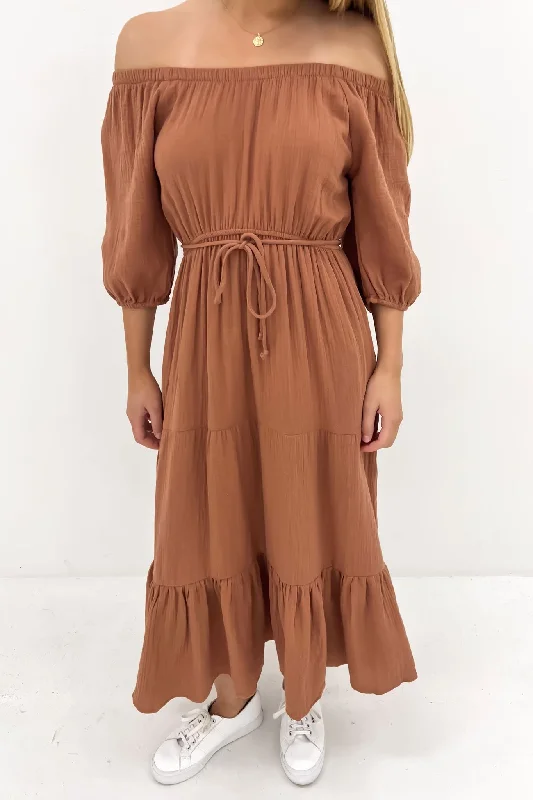 Felix Tiered Midi Dress Mocha Elegant Floral Midi Dress