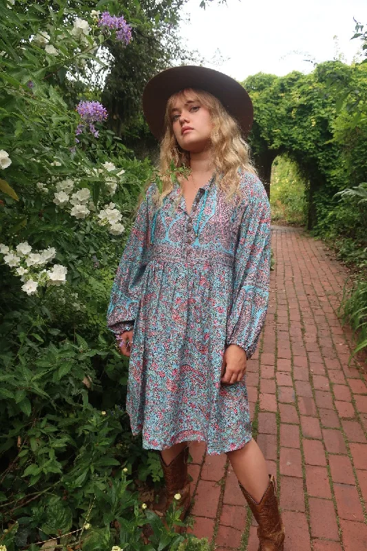 Florence Mini Dress in Powder Blue & Peach Paisley Floral Comfortable Bodycon Mini Dress Florence Mini Dress in Powder Blue & Peach Paisley Floral Comfortable Bodycon Mini Dress