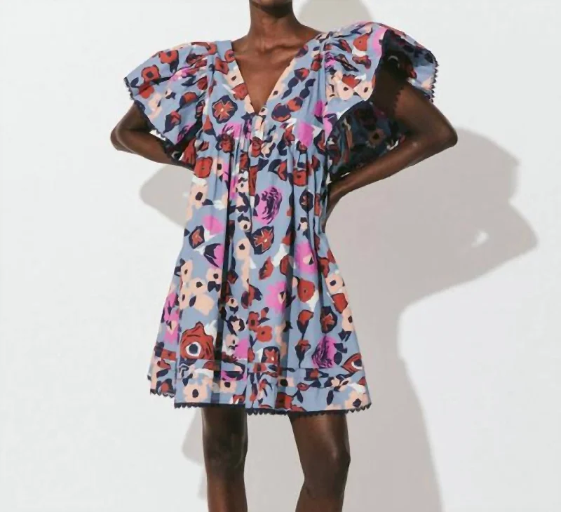 Georgianna Mini Dress In Waterlily Comfortable Boho Mini Dress