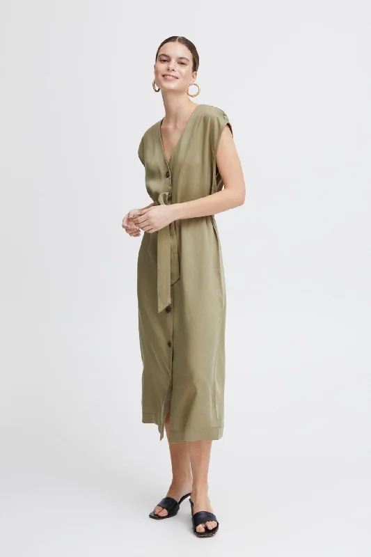 Green Midi Dress Comfortable Draped Midi Dress