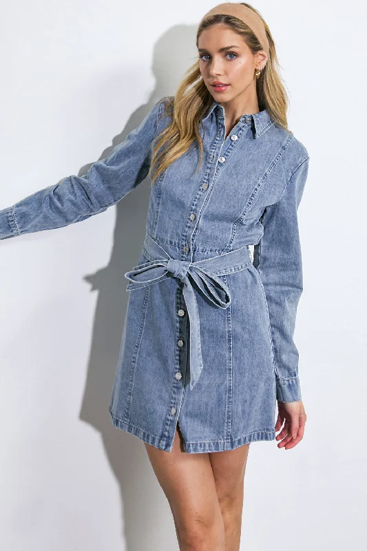 BE A LIGHT DENIM MINI DRESS Classic Floral Mini Dress