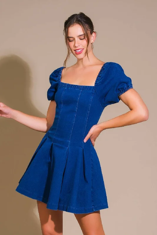 DO YOU EVER DENIM MINI DRESS Cozy Ruched Mini Dress