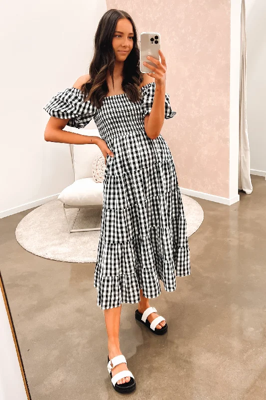 Indy Midi Dress Black Check Fashionable Shift Midi Dress