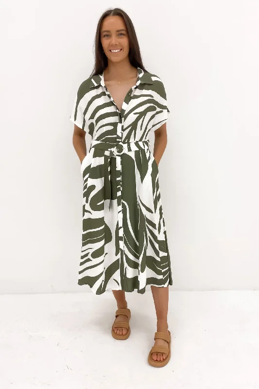 Jose Midi Dress Khaki Bellavista Trendy Flared Sleeve Midi Dress