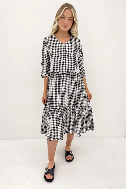 Kaylah Midi Dress Black Gingham Fashionable Wide Leg Midi Dress