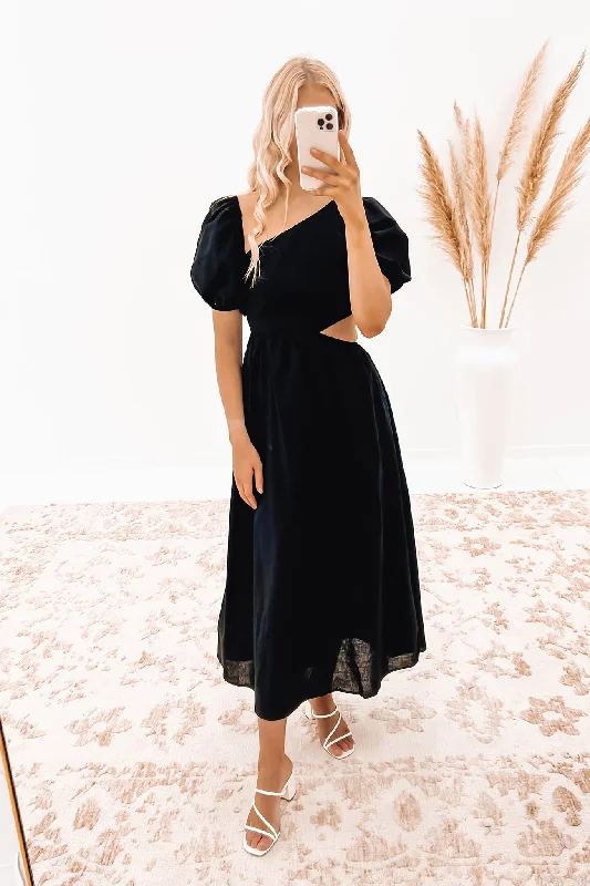 Kesha Midi Dress Black Elegant Velvet Midi Dress