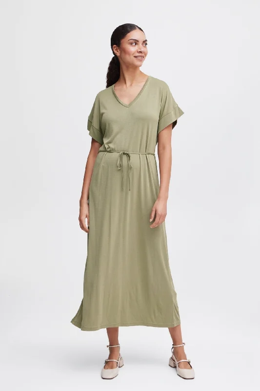 Khaki Green Midi Dress Cozy Ribbed Knit Midi Dress