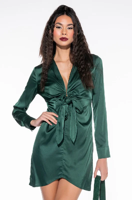 KNOCK 'EM OFF THEIR FEET DEEP V NECK MINI DRESS GREEN Chic Halter Mini Dress