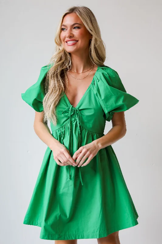 FINAL SALE - Lovable Mindset Kelly Green Babydoll Mini Dress Fashionable Mini Dress with Pockets