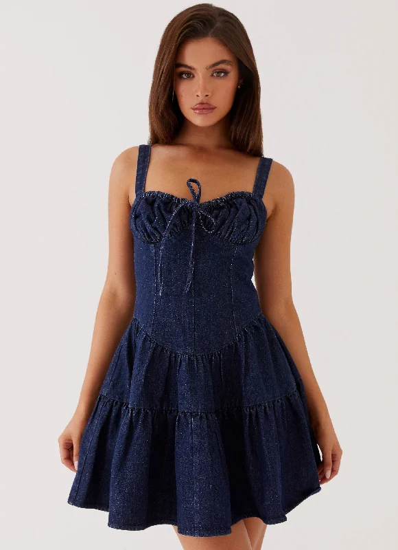 Lucie Denim Mini Dress - Indigo Elegant Lace Mini Dress