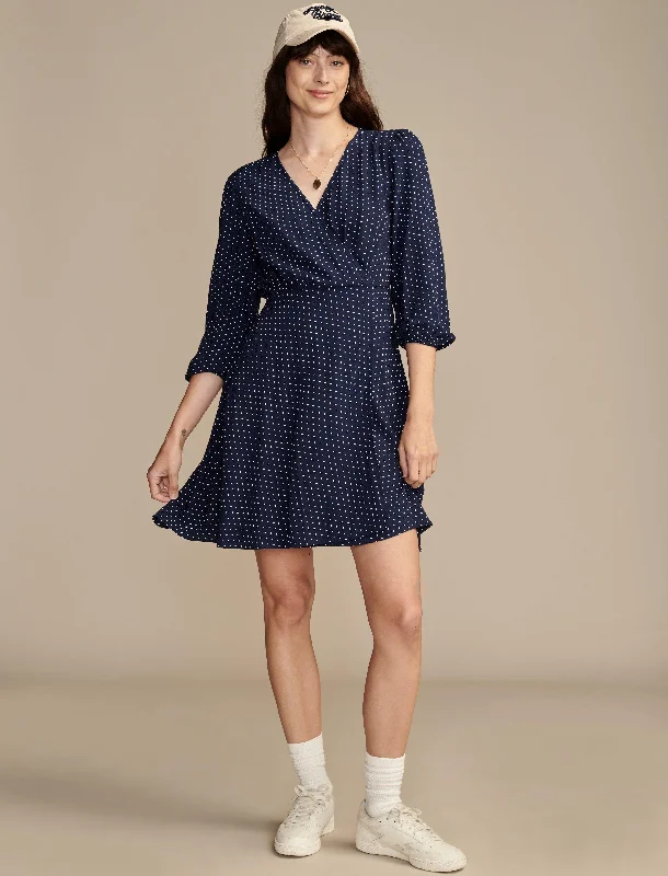 Lucky Brand Women's Long Sleeve Dot Wrap Mini Dress Trendy Cut-Out Mini Dress