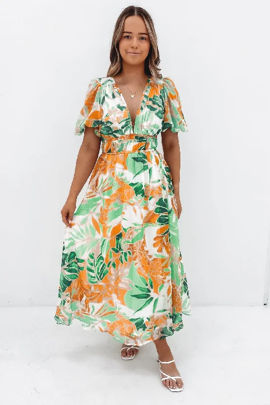 Marcus Midi Dress Green Miami Floral Stylish Button-Up Midi Dress