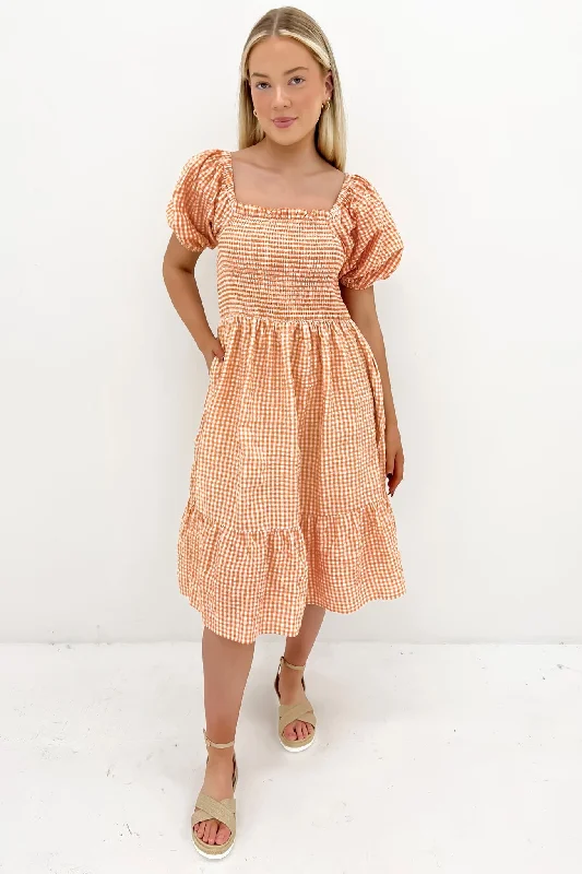 Marlee Midi Dress Mango Gingham Trendy Long Sleeve Midi Dress