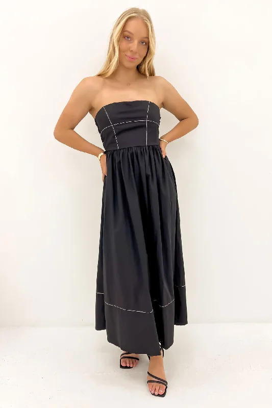 Mitsu Midi Dress Black Stylish Off-Shoulder Ruffle Dress