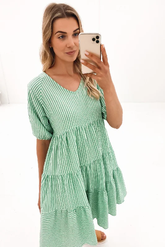 Nataly Midi Dress Green Stripe Cozy T-shirt Midi Dress