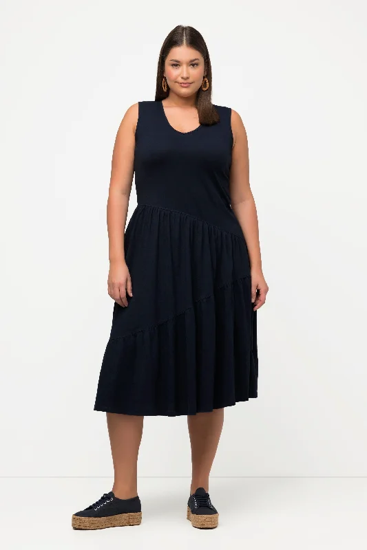 Navy Sleeveless Midi Dress Comfortable Wrap Midi Dress