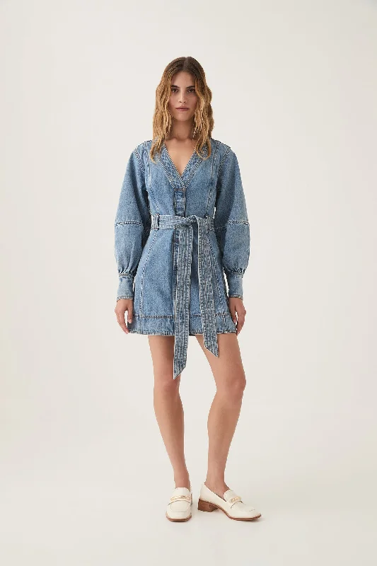 Outline Denim Mini Dress Stylish Short-Sleeve Mini Dress