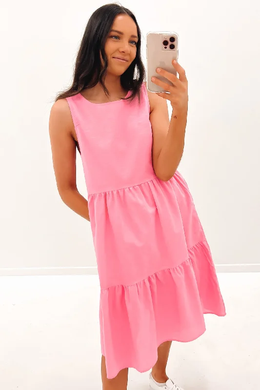 Peyton Midi Dress Pink Trendy Ruffle Hem Midi Dress