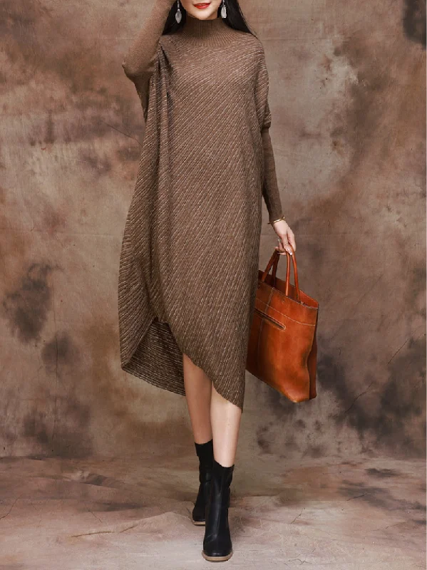 Plus Size Knitted Loose Bat Sleeve Stripe Midi Dress for Women Elegant Pleated Sleeve Midi Dress Plus Size Knitted Loose Bat Sleeve Stripe Midi Dress for Women Elegant Pleated Sleeve Midi Dress