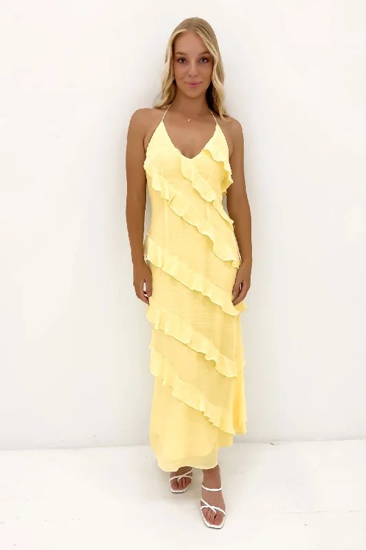 Reid Midi Dress Lemon Trendy Ruched Side Midi Dress